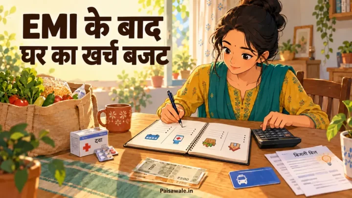EMI के बाद घर खर्च के लिए पैसे कम बचें तो बजट कैसे देखें? 3 EMI चुकाने के बाद राशन, किराया, दवा और यात्रा के लिए घर का बजट बनाती महिला