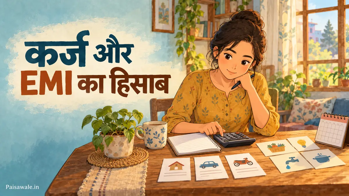 घर के खर्च और अलग-अलग EMI का हिसाब लगाती महिला