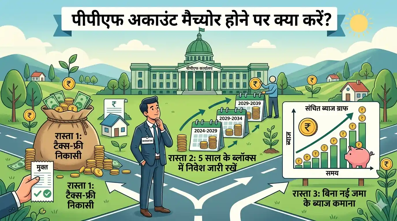 Read more about the article पीपीएफ मैच्योरिटी के बाद के विकल्प: पूरा पैसा निकालें, निवेश जारी रखें या सुरक्षित ब्याज कमाएँ