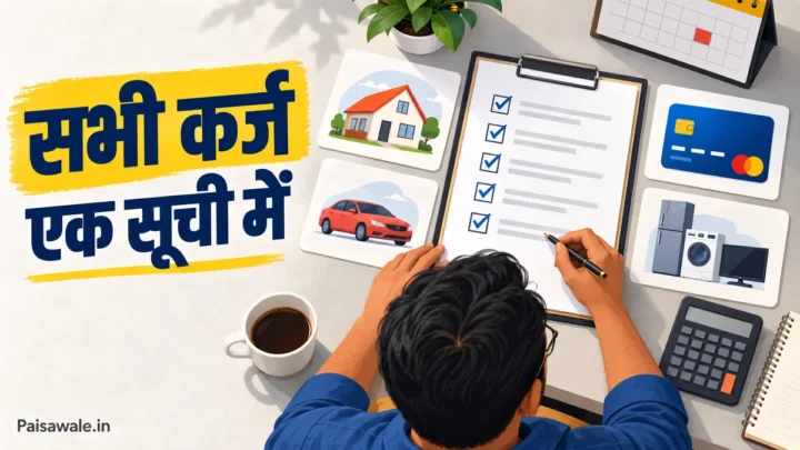 घर, वाहन, क्रेडिट कार्ड और सामान की EMI को एक सूची में दर्ज करता व्यक्ति